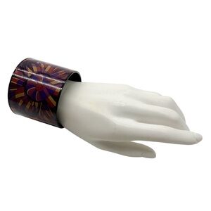 HERMES PURPLE MULTI PRINTED ENAMEL EXTRA WIDE BANGLE BRACELET